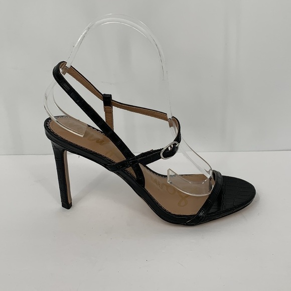 Sam Edelman Dara strappy naked sandals shoe heel croc delicate embossed black 7 - Picture 1 of 7